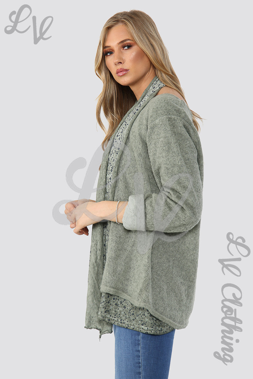 Dames Jumper met Bloemprint en Sjaal Khaki - Eenheidsprijs WAS € 16,99 NU € 7,99
