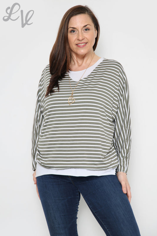 Ladies Striped Two Layer Top Khaki Unit Price £8.99