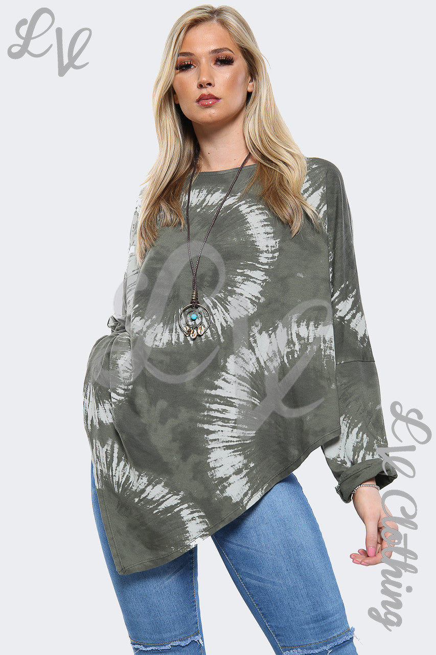Dames V-Hals Top met Zure Wassing Kaki - Prijs per stuk € 8,99