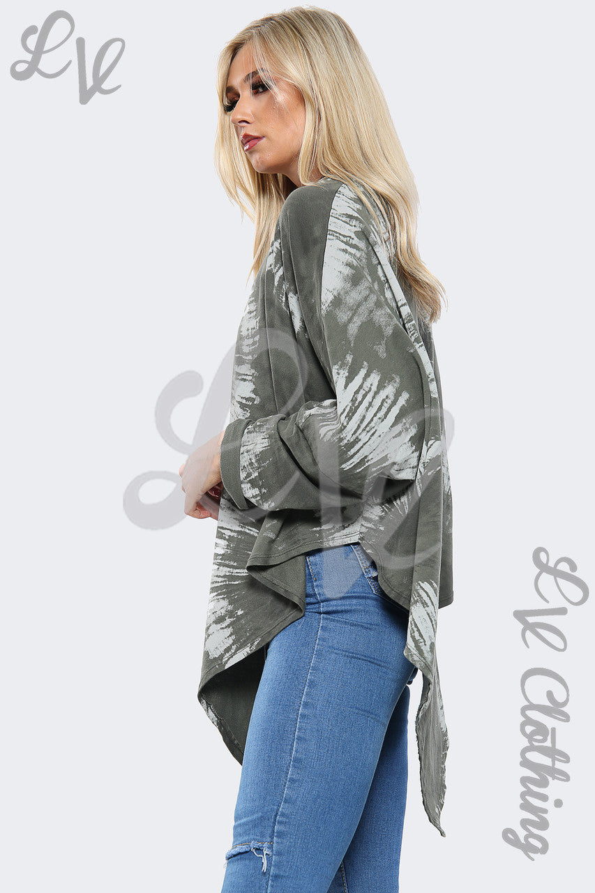 Dames V-Hals Top met Zure Wassing Kaki - Prijs per stuk € 8,99