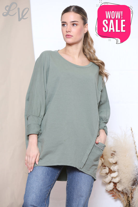 Dames Glitter Sweatshirt Top Kakikleurig