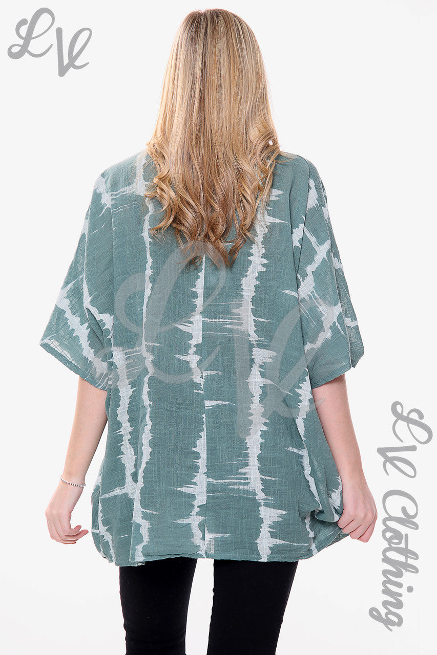 Dames Tie Dye Print Floaty Top Kaki Stukprijs € 14,99