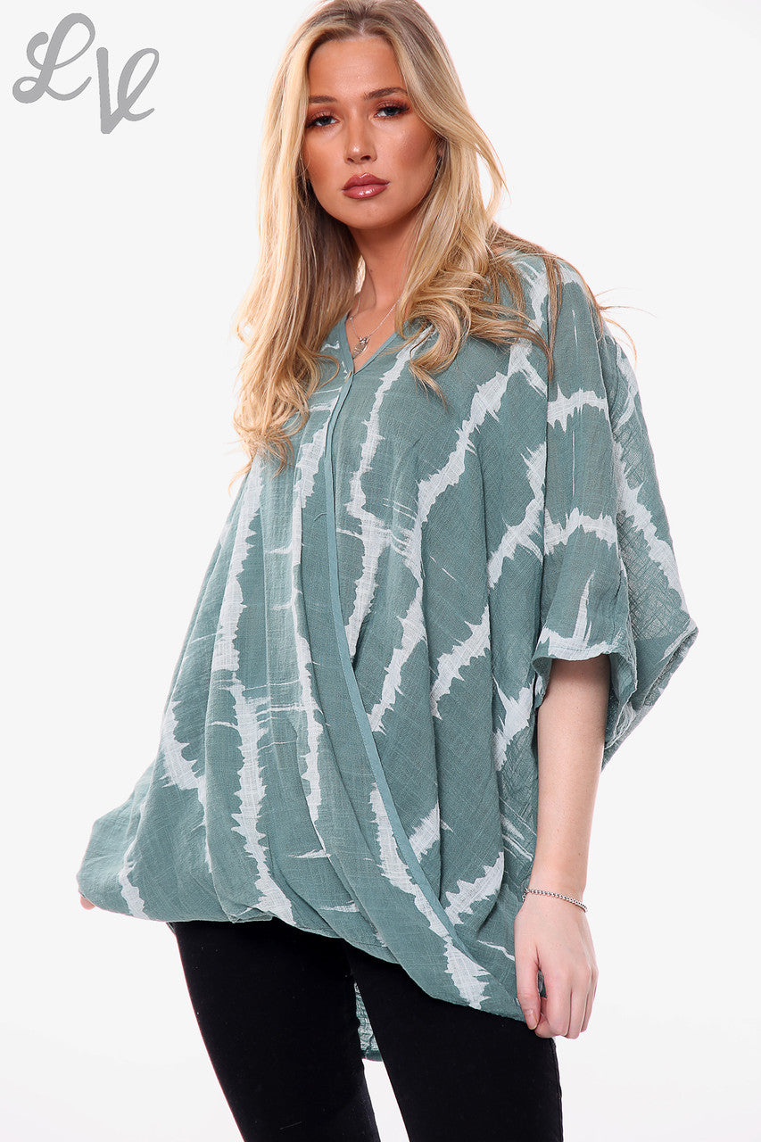Dames Tie Dye Print Floaty Top Kaki Stukprijs € 14,99
