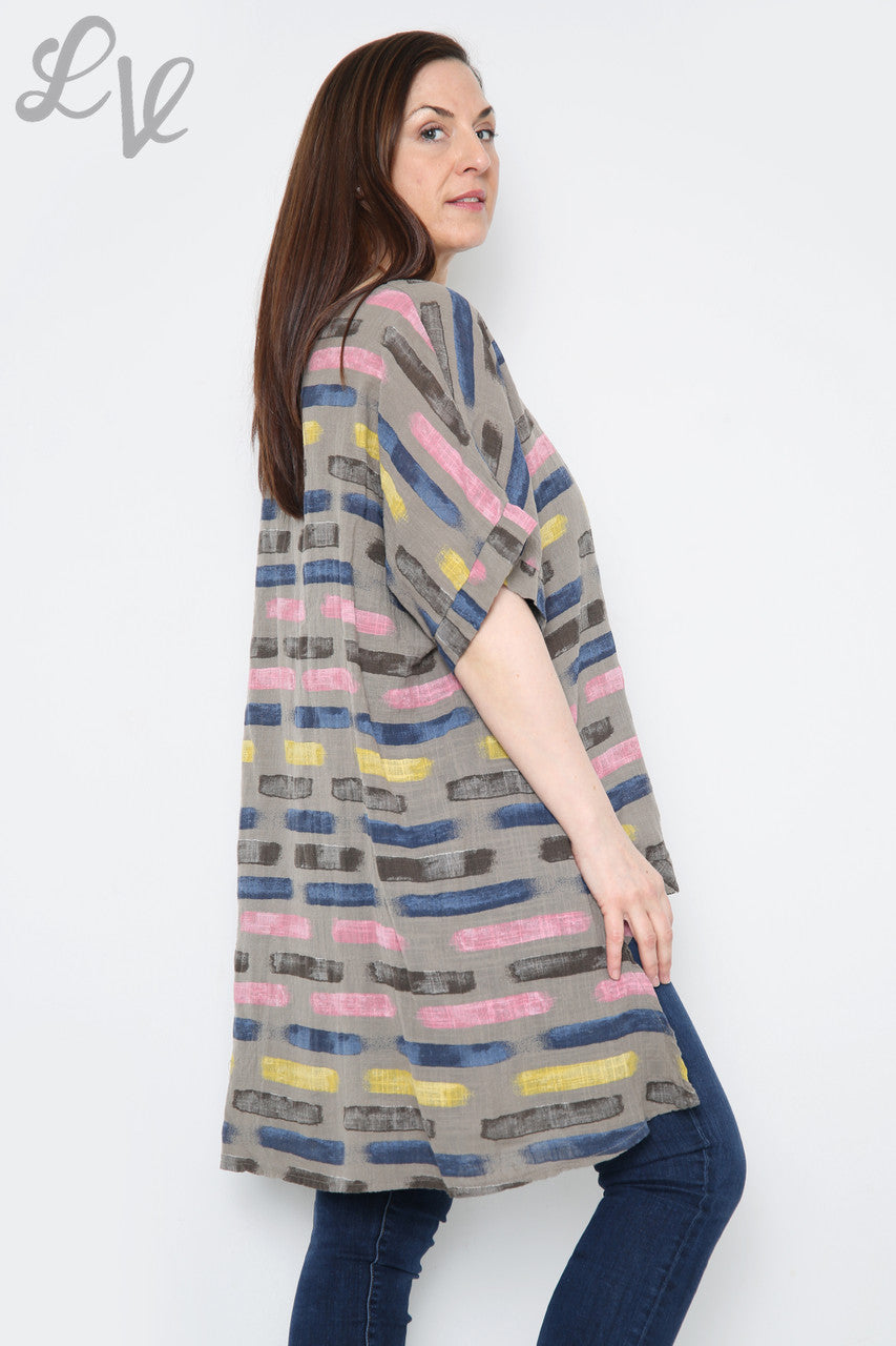 Dames Top Asymmetrisch met Strepenprint Kaki Stukprijs €8,99