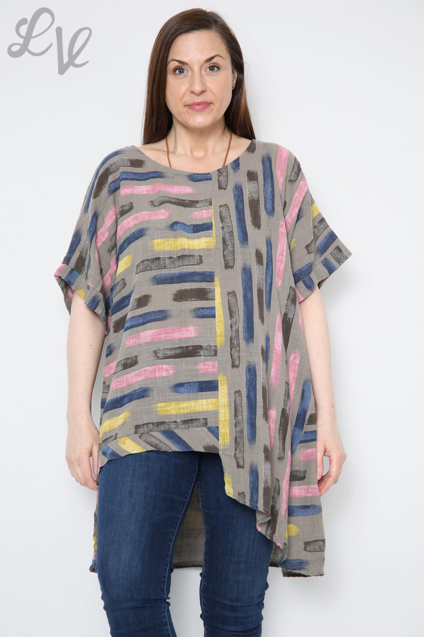 Dames Top Asymmetrisch met Strepenprint Kaki Stukprijs €8,99