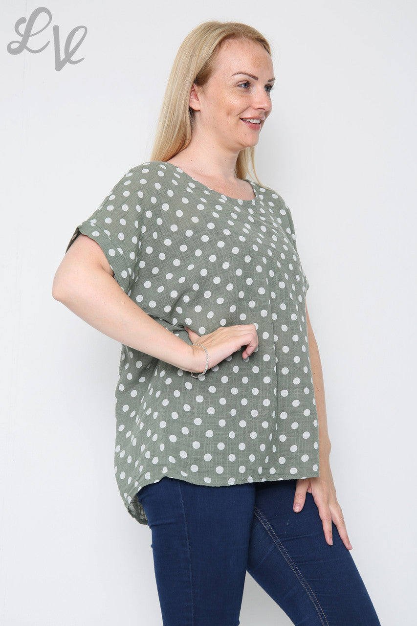Dames Bovenstuk met Polka Dot Print Kaki Stukprijs €7,99