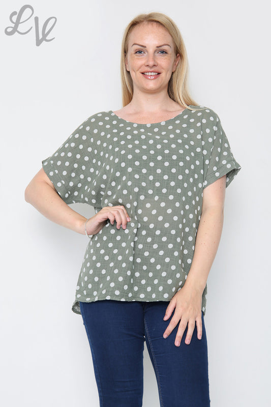 Ladies Polka Dot Print Top Khaki Unit Price £7.99