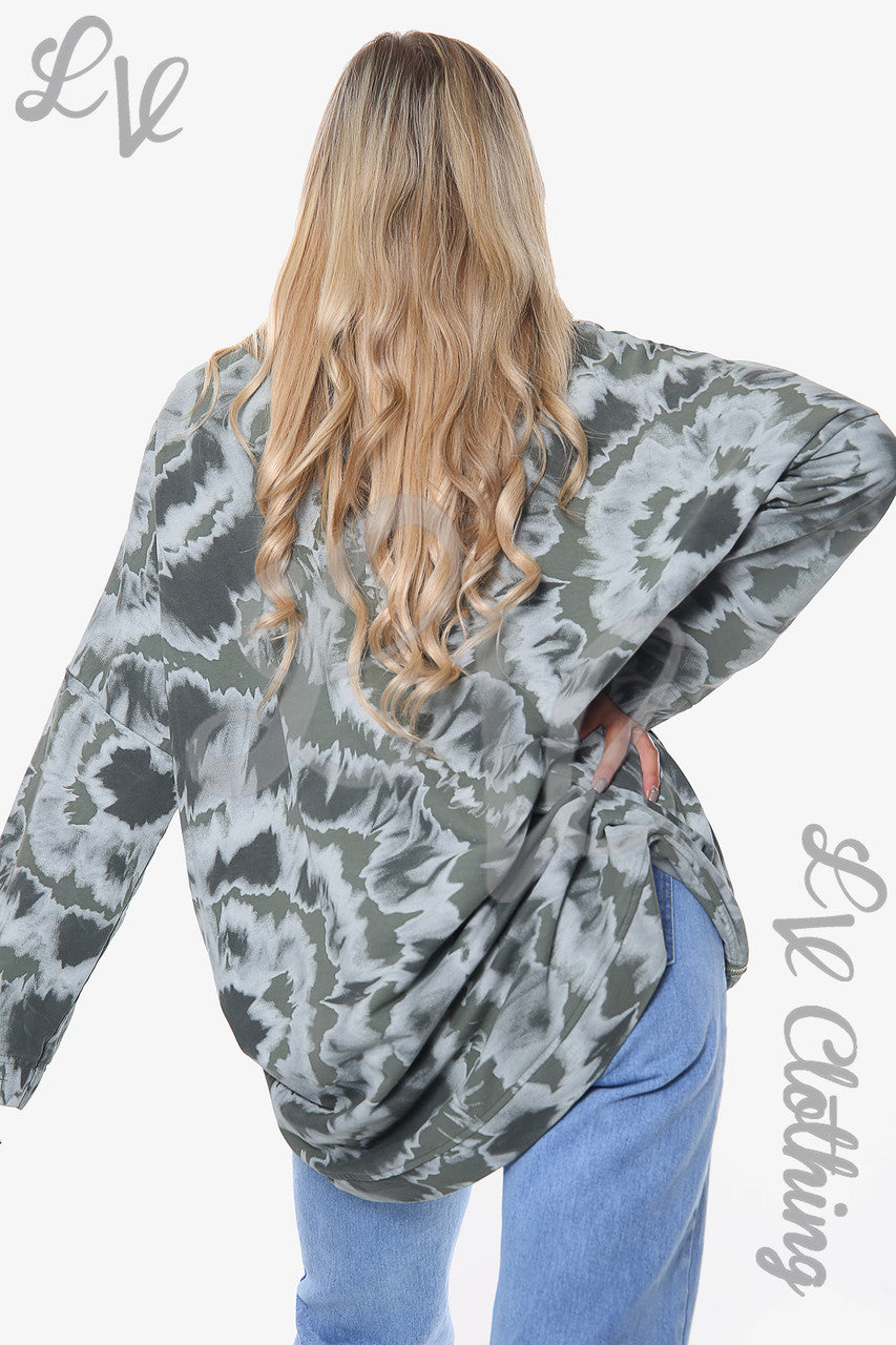 Ladies Tie Dye Print Sweatshirt Top Khaki Unit Price WAS £13.99 NOW £6.99