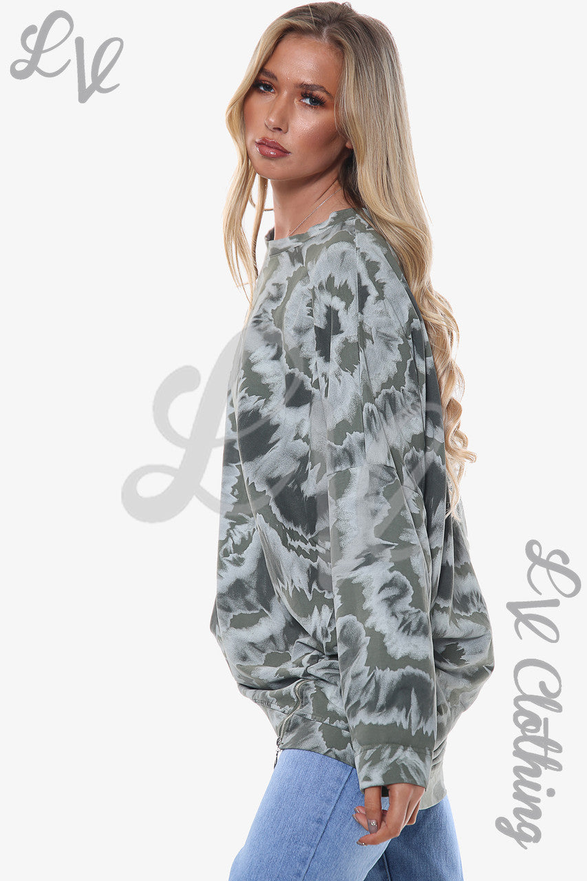 Ladies Tie Dye Print Sweatshirt Top Khaki Unit Price WAS £13.99 NOW £6.99