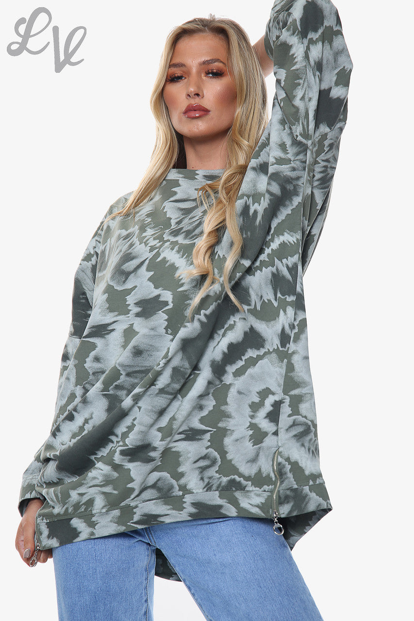 Ladies Tie Dye Print Sweatshirt Top Khaki Unit Price WAS £13.99 NOW £6.99