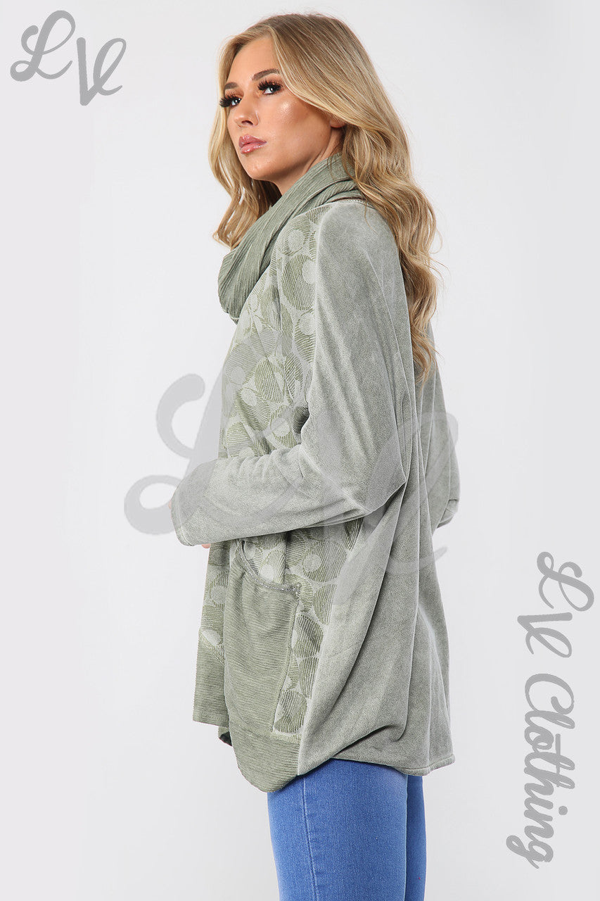 Ladies Circle Print Oversized Top Met Sjaal Khaki - Eenheidsprijs €16,99