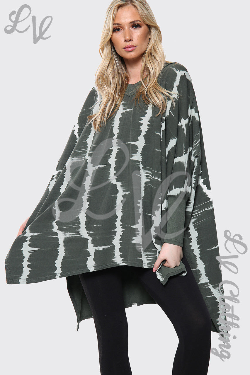 Dames Tie Dye Print Italiaanse Oversize Top Khaki Prijs per stuk £15.99