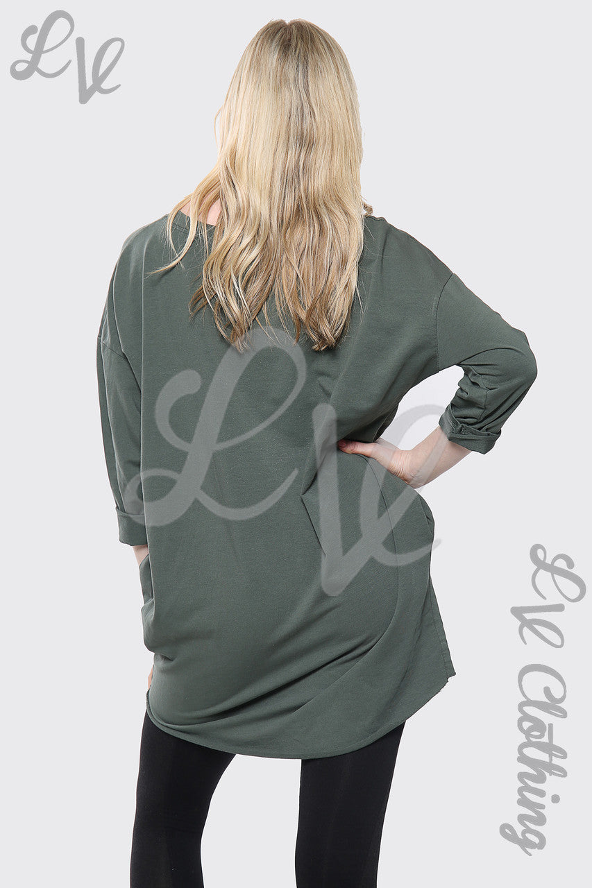 Dames Luipaard Lippenprint Vleermuismouw Oversized Top Khaki Stukprijs €14,99