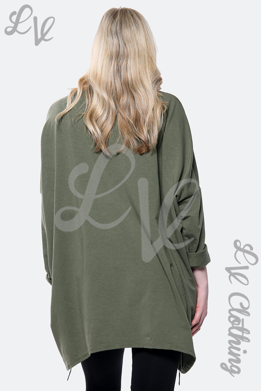 Dames Zilveren CC Print Batwing Oversized Top Khaki Stukprijs € 15,99