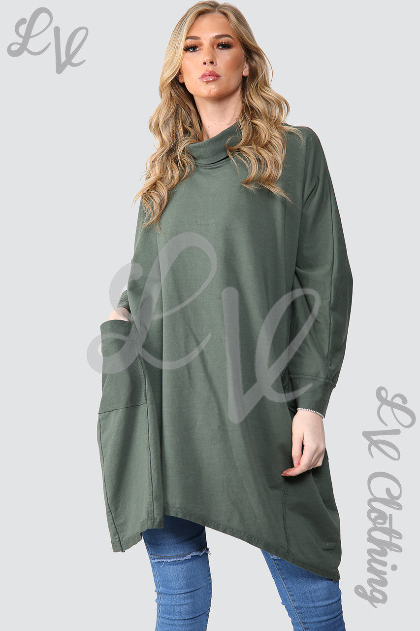 Dames Effen Coltrui Tuniek Top Khaki - Prijs per stuk €13,99