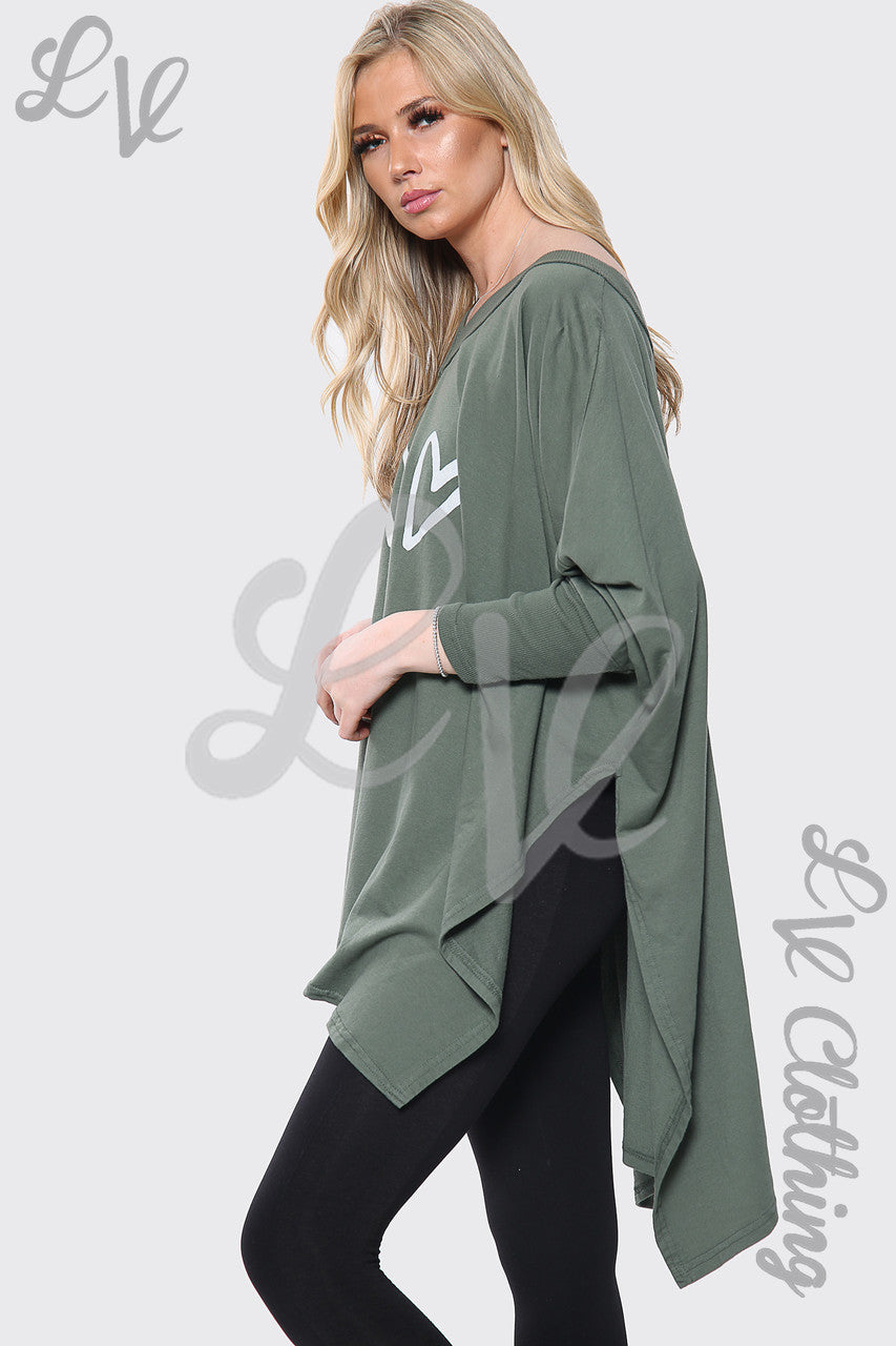 Dames Hart X Print Italiaans Baggy Top Khaki Prijs per stuk £17.99