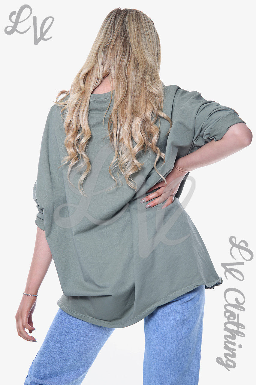 Ladies Paintbrush Shapes Print Sweatshirt Top Khaki Unit Price £13.99