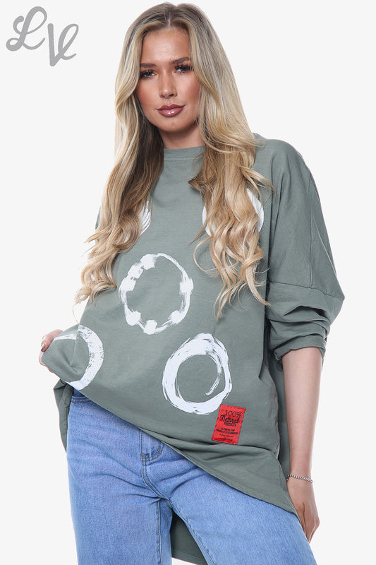 Ladies Paintbrush Shapes Print Sweatshirt Top Khaki Unit Price £13.99