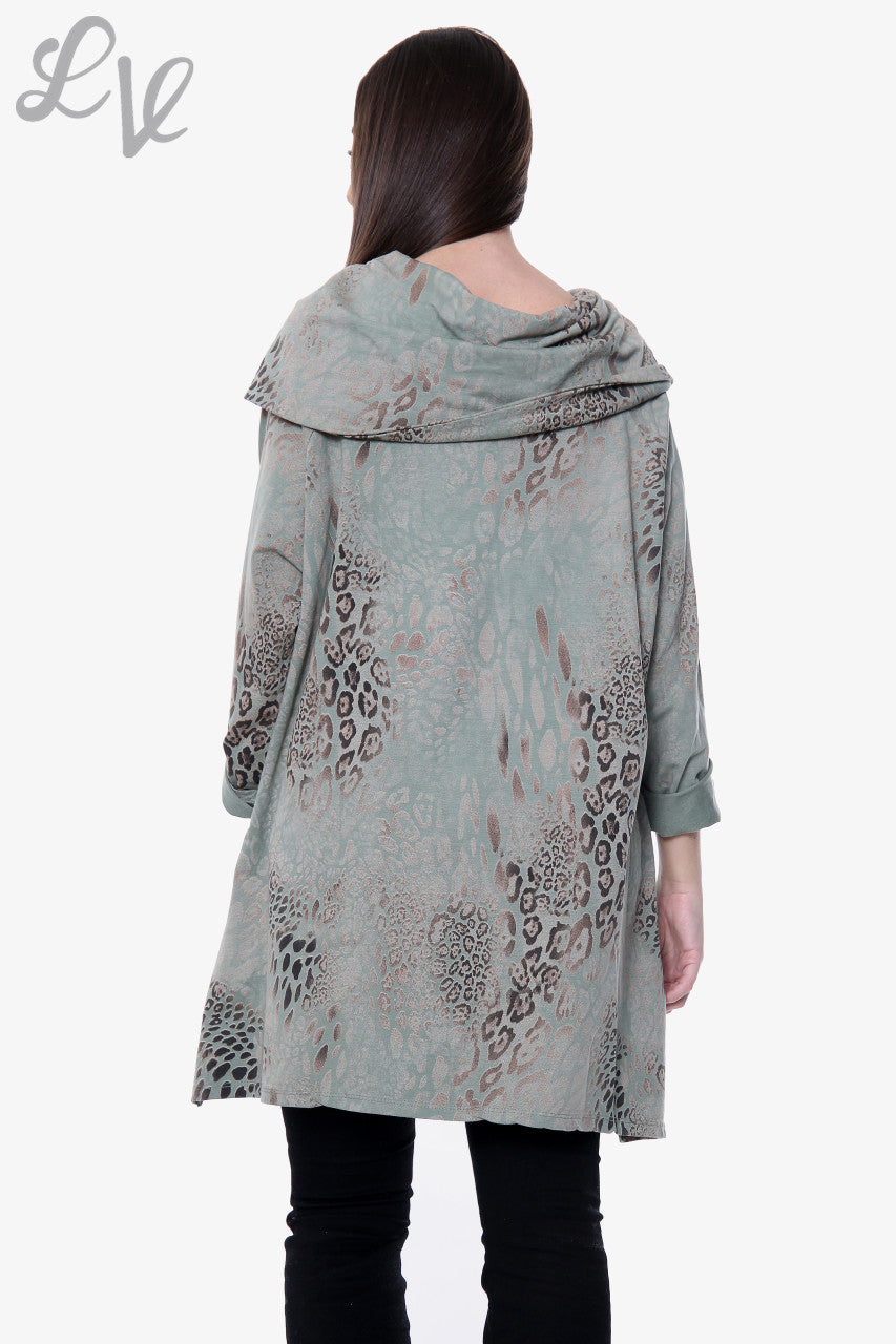 Ladies Animal Print Draped Shoulder Sweatshirt Khaki Unit Price £13.99