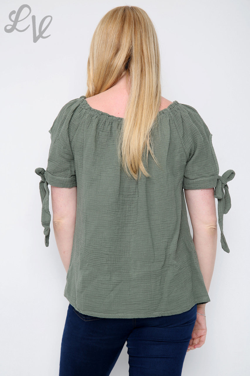 Dames Effen Gypsy Top Kaki