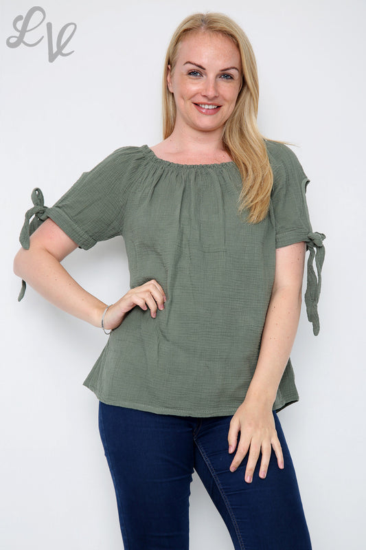 Ladies Plain Gypsy Top Khaki