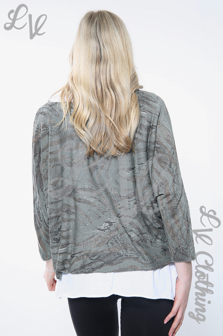 Dames 2-laags bedrukte kettingtop Kaki Stukprijs WAS €8,99 NU €5,99