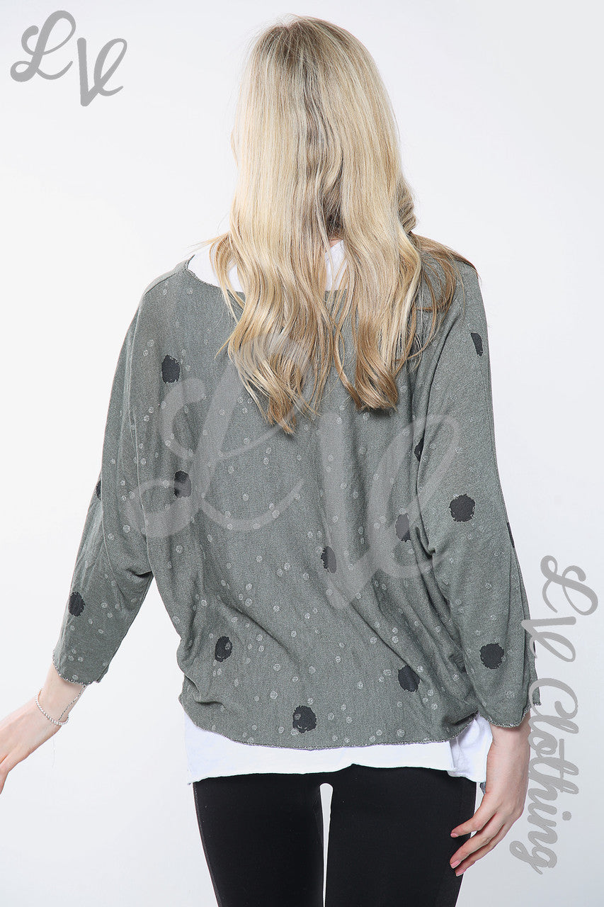 Dames Dubbellaags Top Met Stippenprint En Ketting Kaki Stukprijs €12,99