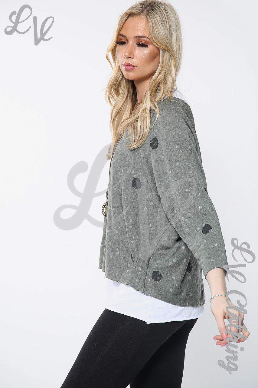 Dames Dubbellaags Top Met Stippenprint En Ketting Kaki Stukprijs €12,99