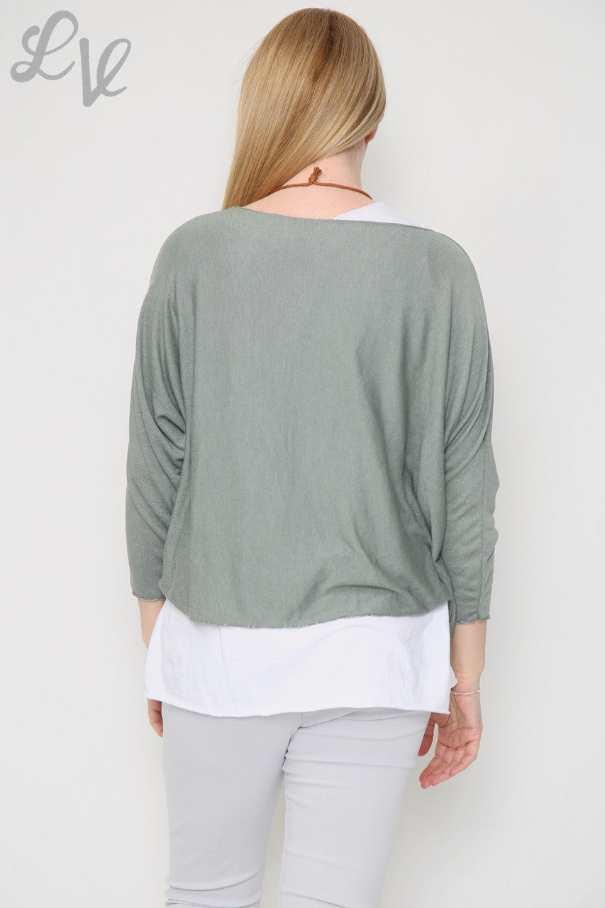 Ladies Glitter Star 2 Layer Top With Necklace Khaki Unit Price £10.99