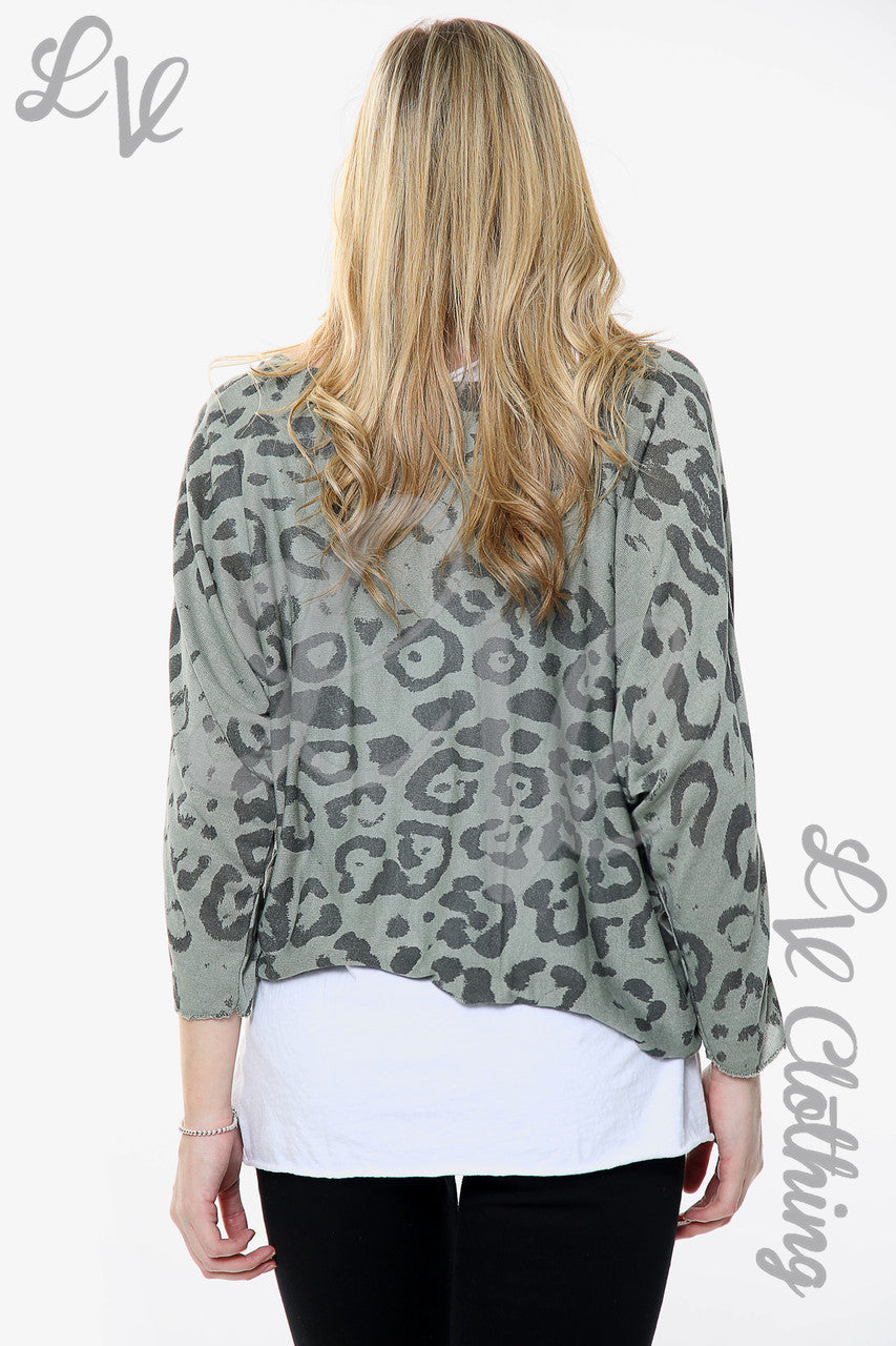 Dames Top Met Luipaardprint En Twee Lagen Met Bijpassende Sjaal Kaki Stukprijs € 11,99