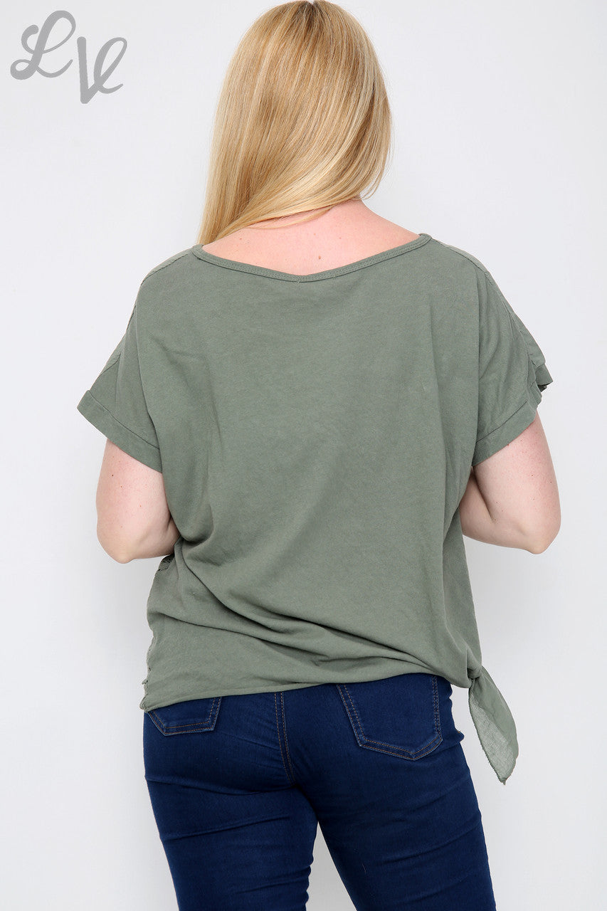 Ladies Anglaise Tie Side Top Khaki - Unit Price £10.99