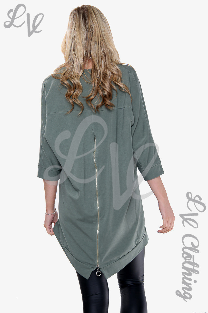 Dames Skull Heart Graphic Top Kaki Stukprijs € 14,99