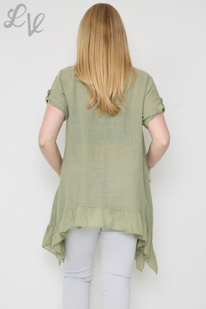 Dames Luchtige Tuniek Top met Ruches Zoomlijn Kaki Stukprijs €9,99