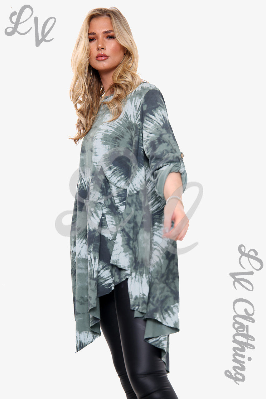 Dames Tie Dye Top met geplooide zoom Kaki Prijs per eenheid € 10,99