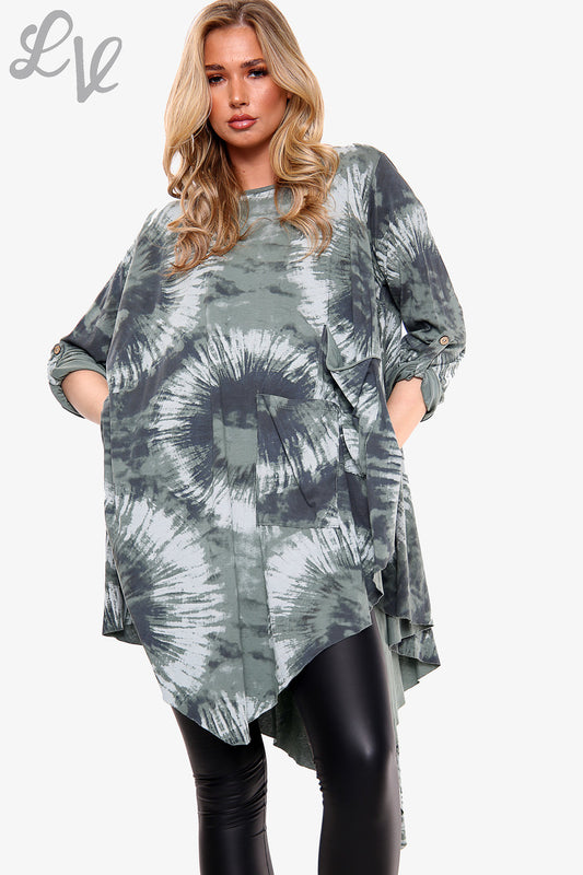 Ladies Tie Dye Draped Hem Top Khaki Unit Price £10.99