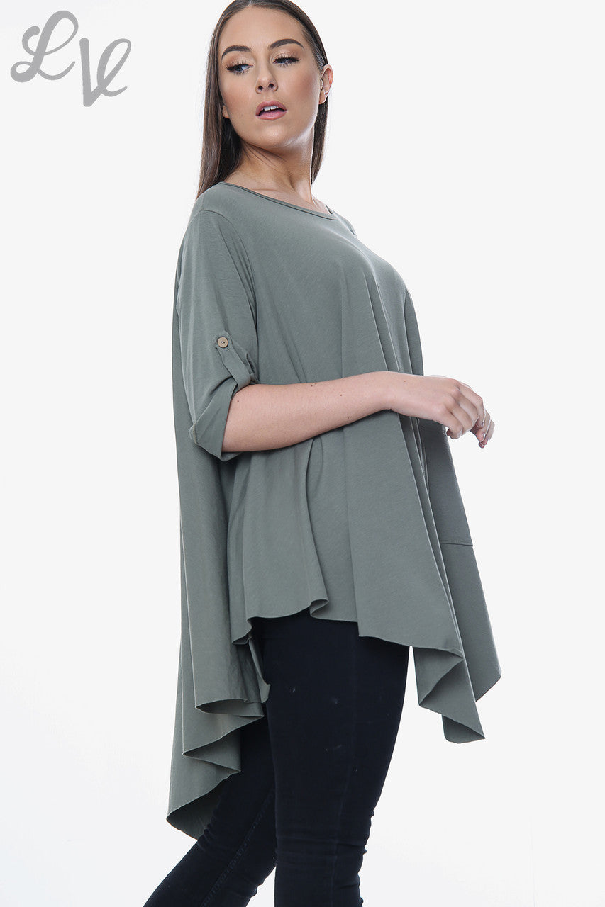 Dames Effen Asymmetrische Top Khaki Stukprijs € 9,99
