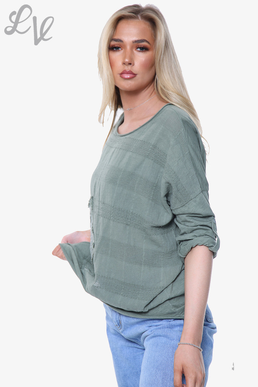 Ladies Sequin Star Detail Top Khaki Unit Price £8.99