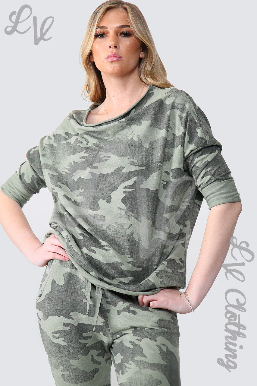 Ladies Camouflage Print Sweatshirt Top Khaki - Unit Price £12.99
