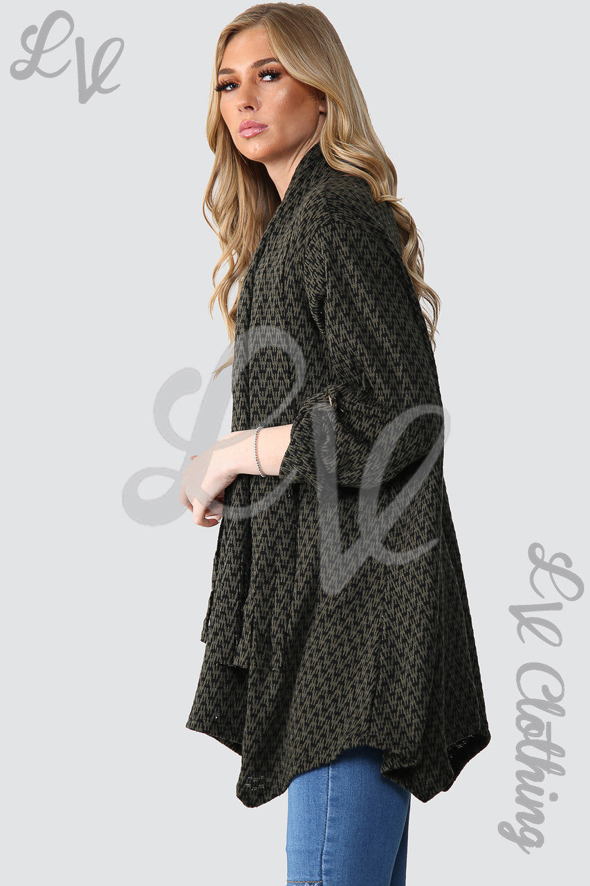 Dames tuniek trui met sjaal met pied-de-pouleprint kaki - Prijs per stuk € 12,99