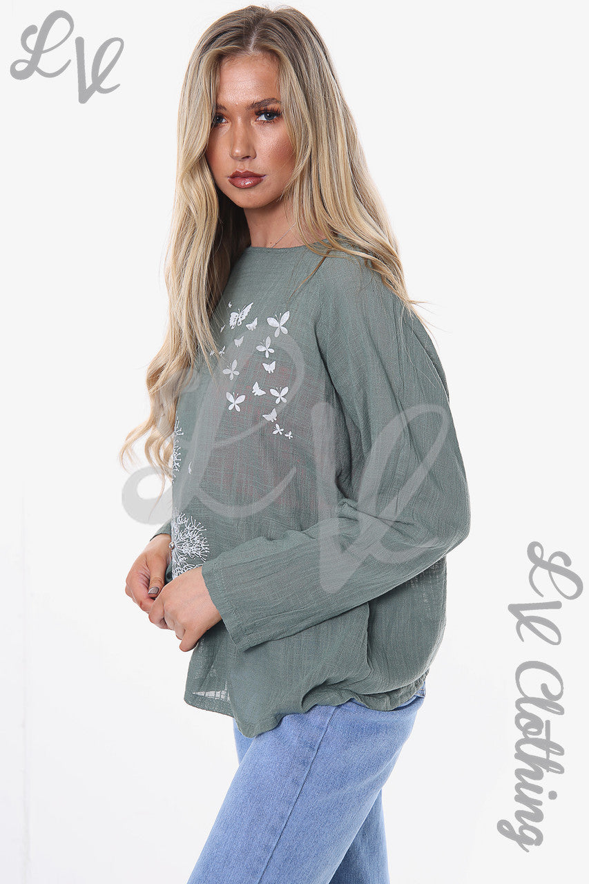 Dames Top Met Lange Mouwen Paardenbloem Khaki Stukprijs €10,99