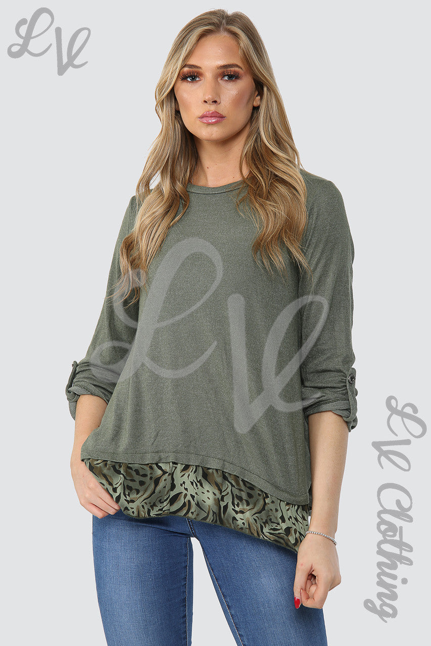 Dames Luipaardprint Onderlaag Top Kaki - Prijs WAS €12,99 NU €5,99