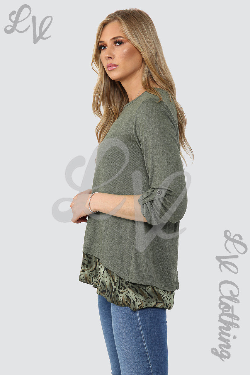Dames Luipaardprint Onderlaag Top Kaki - Prijs WAS €12,99 NU €5,99