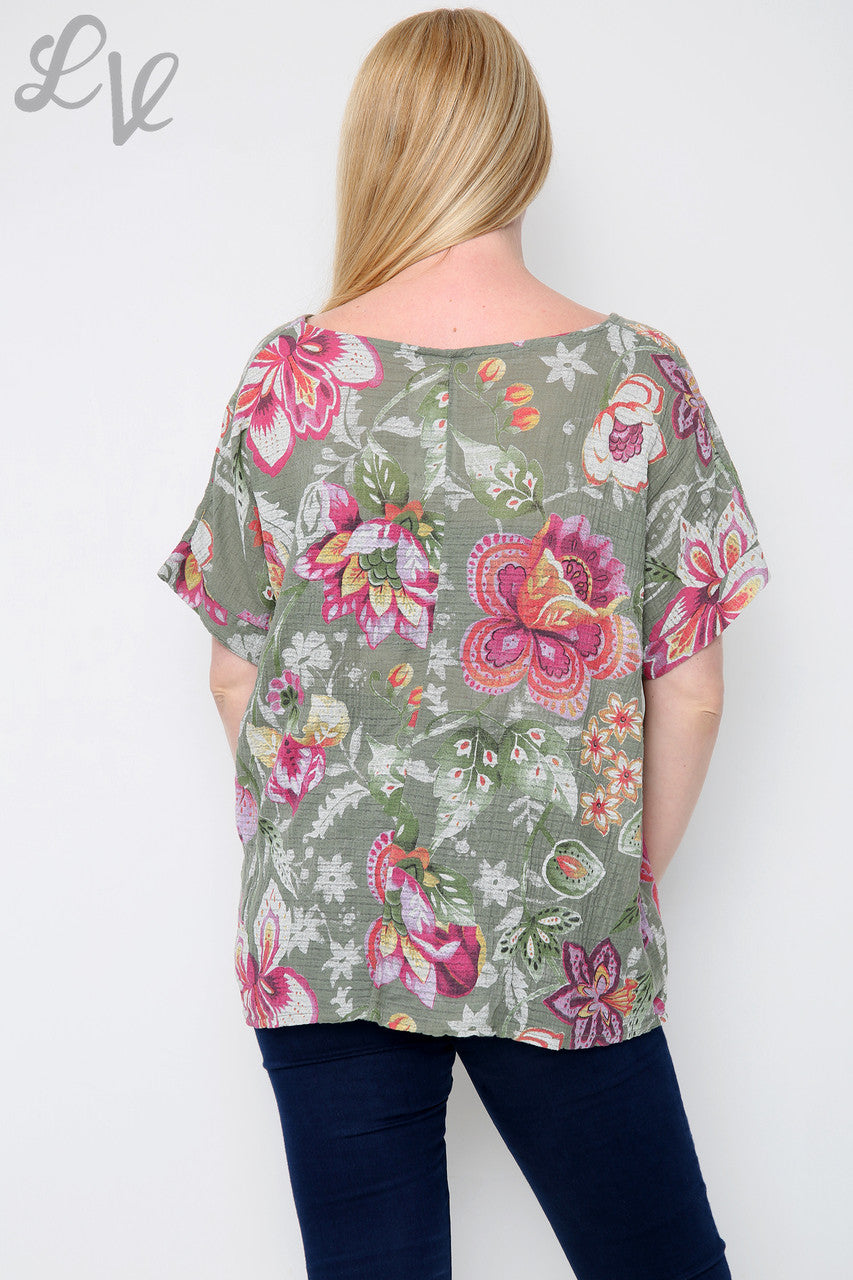 Dames top met bloemen- en paisleyprint Khaki Eenheidsprijs € 8,99