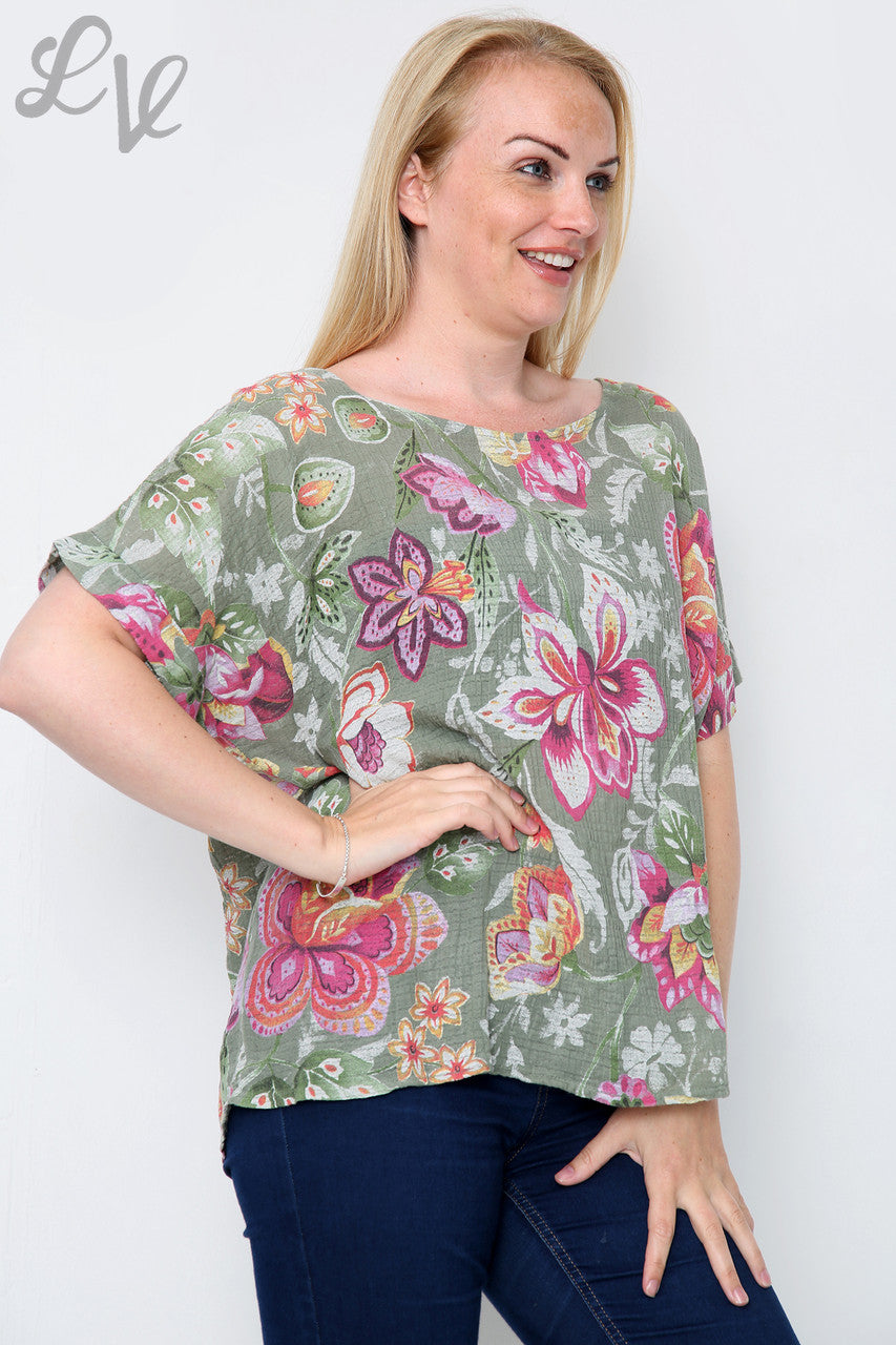 Dames top met bloemen- en paisleyprint Khaki Eenheidsprijs € 8,99