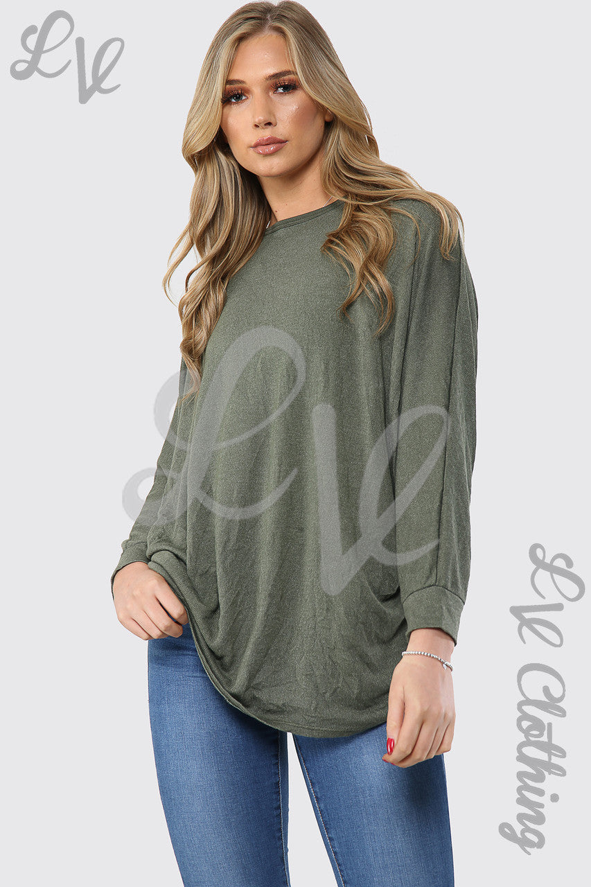 Ladies Plain Hi Lo Fine Knit Tunic Top Khaki - Unit Price WAS £12.99 NOW £5.99