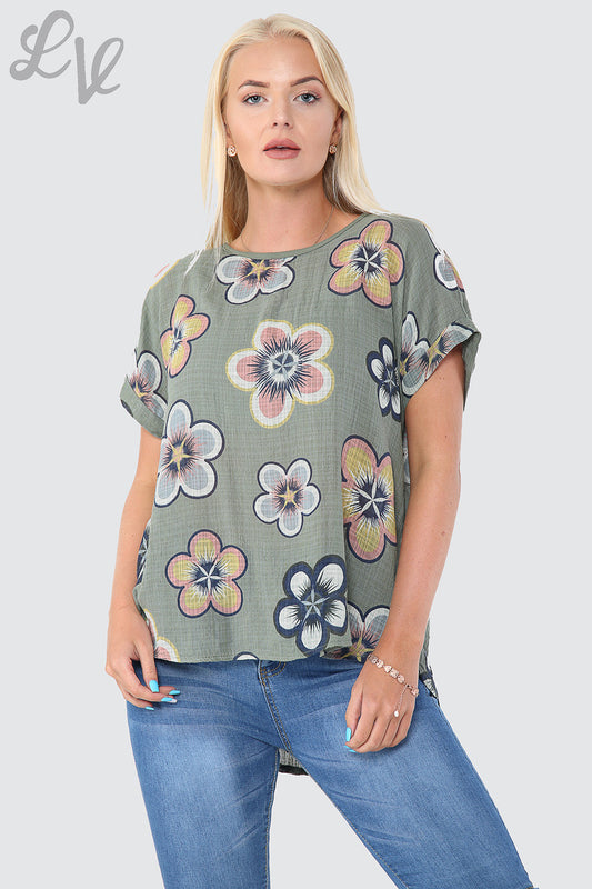 Ladies Sun Flower Print Top Khaki Unit Price £7.99