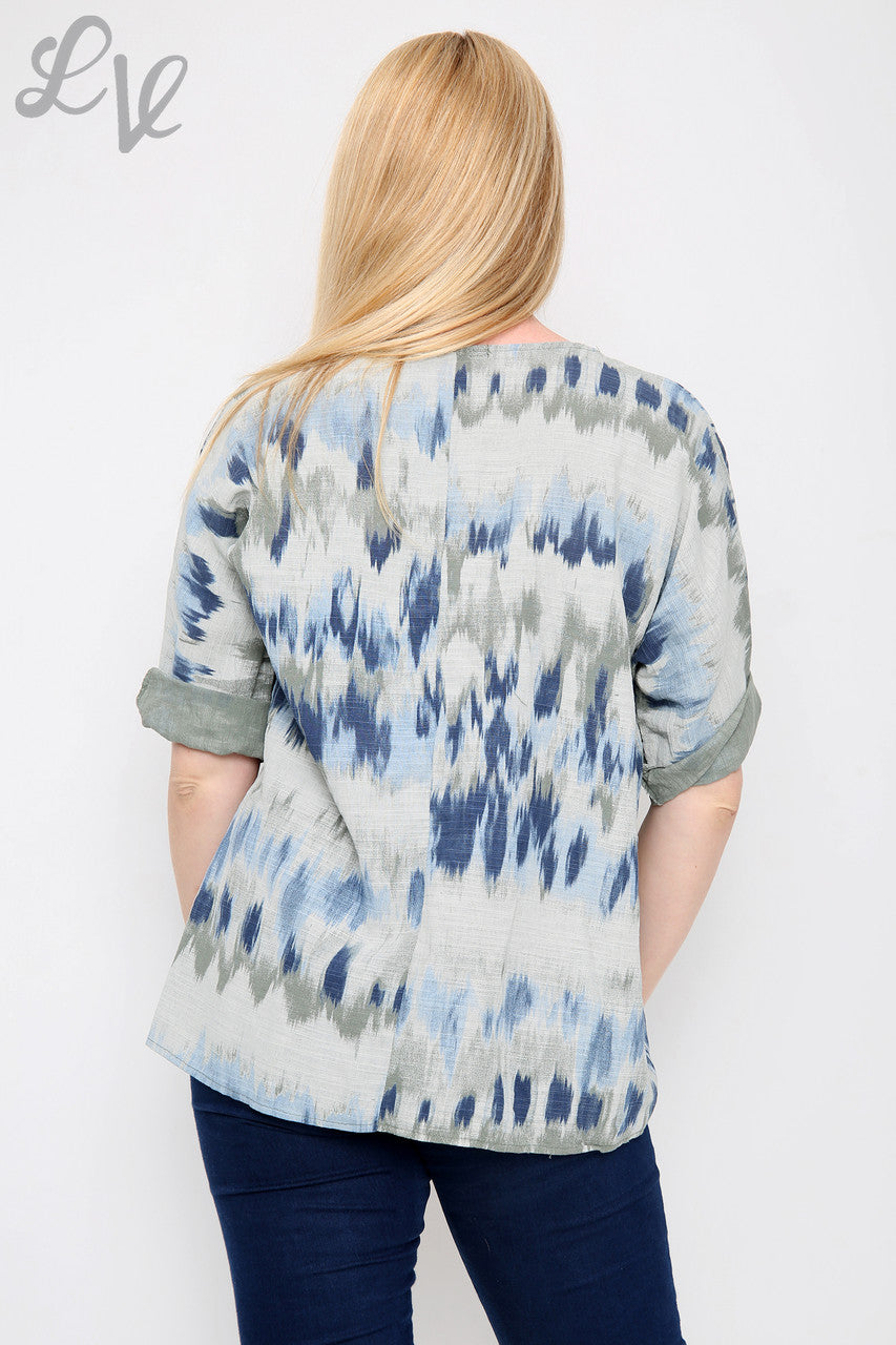 Dames Tie Dye Strepen Print Eenvoudige Top Kaki Eenheidsprijs £7.99