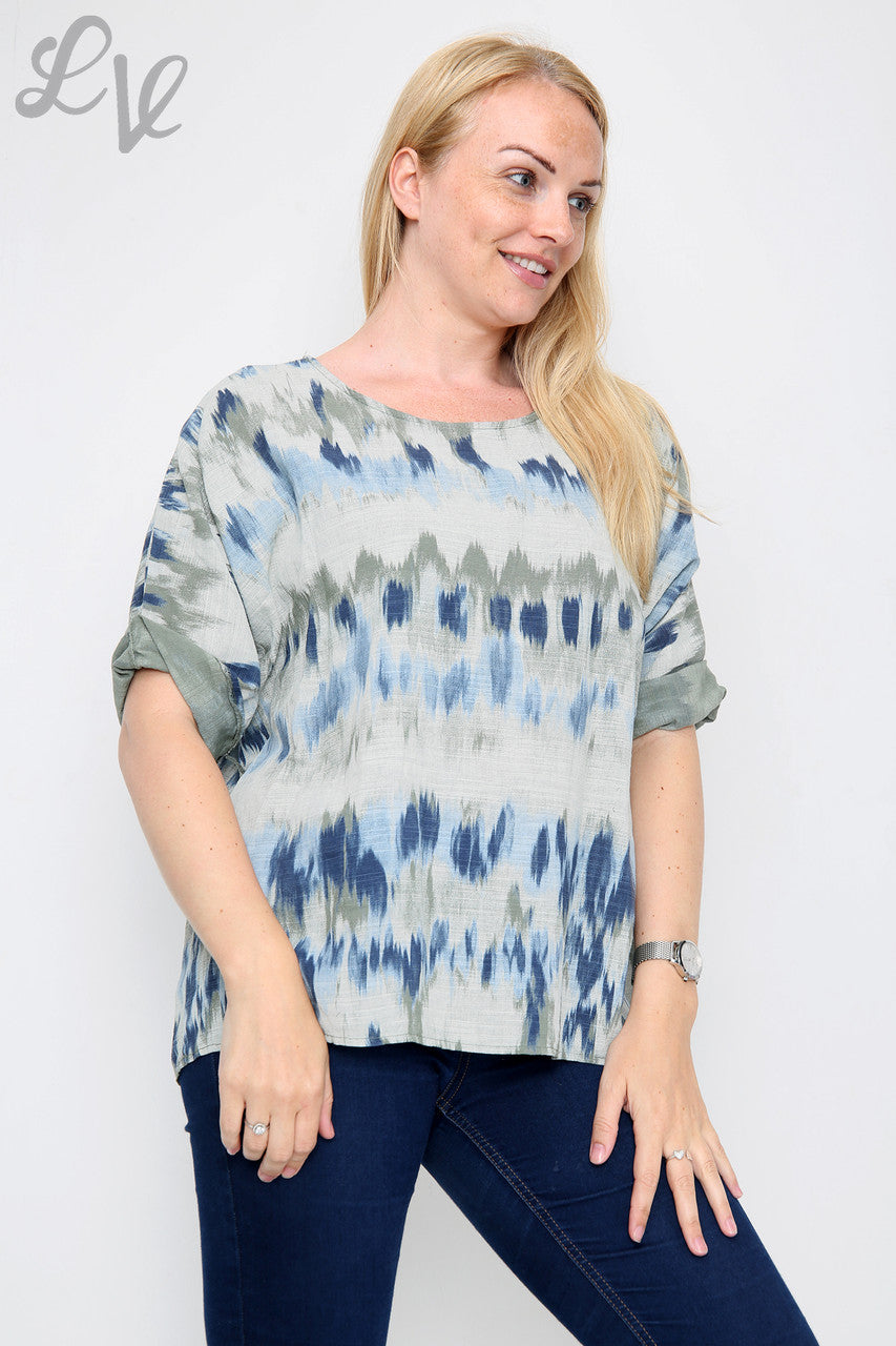 Dames Tie Dye Strepen Print Eenvoudige Top Kaki Eenheidsprijs £7.99