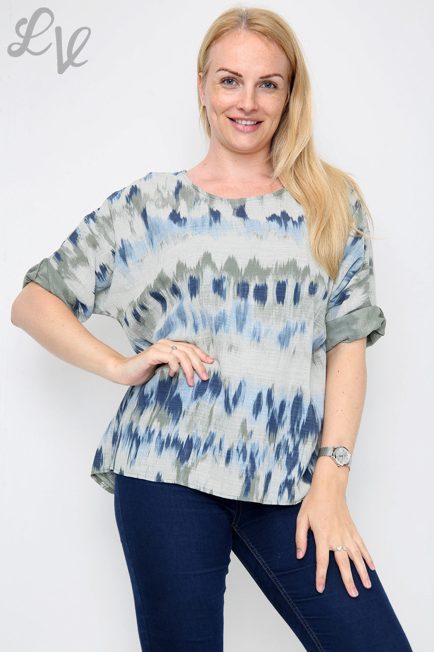 Dames Tie Dye Strepen Print Eenvoudige Top Kaki Eenheidsprijs £7.99