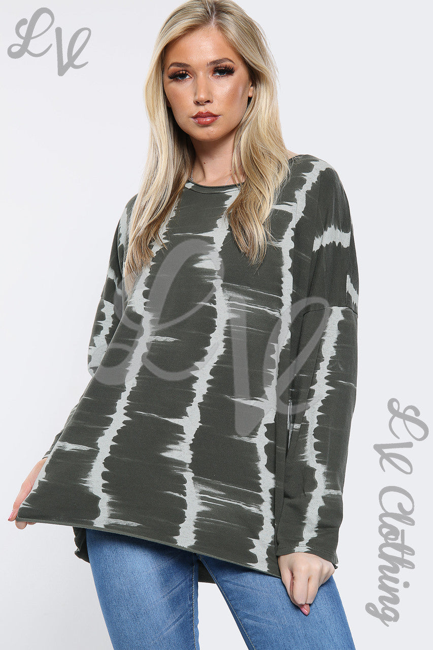 Dames Tie DSweatshirt Top Kaki - Prijs per eenheid €8,99